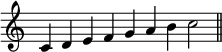 
{
\override Score.TimeSignature #'stencil = ##f
\relative c' {
  \clef treble
  \time 9/4
  c4 d e f g a b c2 \bar "||"
} }
