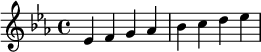  \relative c' { \clef treble\key es \major es f g as | bes c d es } 