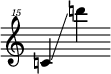 
     {
       \override SpacingSpanner.strict-note-spacing = ##t
       \set Score.proportionalNotationDuration = #(ly:make-moment 1/8)
       \clef "treble^15" \omit Score.TimeSignature
       \relative c'''{c!4 \glissando d''!} 
     }
   