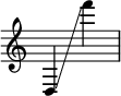 
{
    \override Score.SpacingSpanner.strict-note-spacing = ##t
    \set Score.proportionalNotationDuration = #(ly:make-moment 1/8)
    \override Score.TimeSignature #'stencil = ##f
    \relative c {
        \time 2/4
        \ottava #0 d4 \glissando f'''
    }
}
