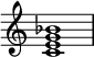 
{
\override Score.TimeSignature #'stencil = ##f
\relative c' { 
  \clef treble 
  \time 4/4
  <c e g bes>1
} }
