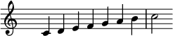 
    \relative c' {
        \clef treble \time 7/4 \hide Staff.TimeSignature
        c4 d e f g a b c2
    }
