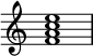 
{
\override Score.TimeSignature #'stencil = ##f
\relative c' { 
  \clef treble 
  \time 4/4
  <f a c e>1
} }
