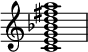 
{
\override Score.TimeSignature #'stencil = ##f
\relative c' {
   \clef treble
   \time 4/4
   \key c \major
   <c e g bes d fis a>1
} }
