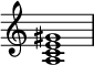 
{
\override Score.TimeSignature #'stencil = ##f
\relative c' {
   \clef treble
   \time 4/4
   \key c \major
   <a c e gis>1
} }
