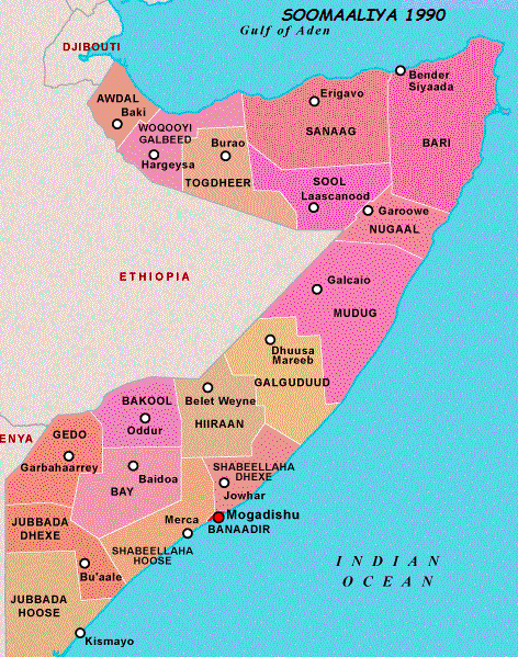 Map of the sites related to the Somali civil war [144]