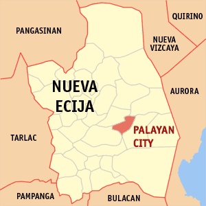 Mapa han Nueva Ecija nga nagpapakita kon hain an Syudad han Palayan