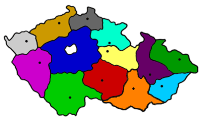 Map of Czechia with colored regions