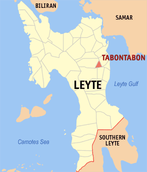 Mapa sa Leyte nga nagpakita kon asa nahimutang ang Tabontabon