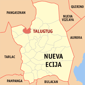 Mapa han Nueva Ecija nga nagpapakita kon hain an Talugtug