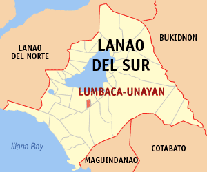 Mapa kan Lanao del Sur na ipinapahiling an kinamomogtakan kan Lumbaca-Unayan