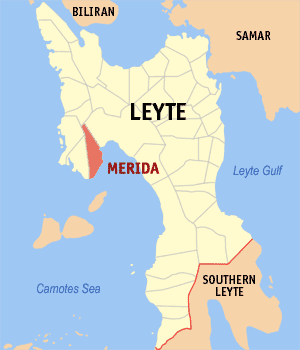 Mapa sa Leyte nga nagpakita kon asa nahimutang ang Merida