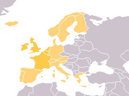 Map of Europe with the western countries highlighted