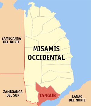 Mapa sa Misamis Occidental nga nagpakita kon asa nahimutang ang Dakbayan sa Tangub