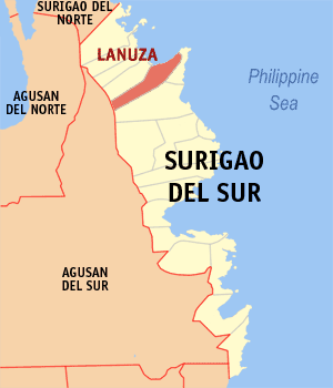 Mapa han Surigao del Sur nga nagpapakita kon hain nahamutang an Lanuza