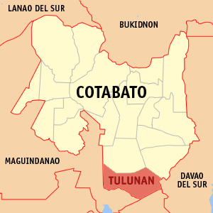 Mapa han Cotabato nga nagpapakita kon hain nahamutang an Tulunan