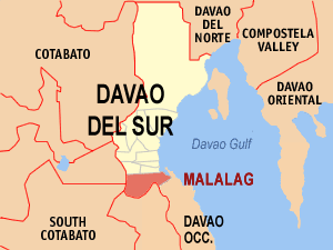 Mapa han Davao del Sur nga nagpapakita kon hain nahamutangan an Malalag