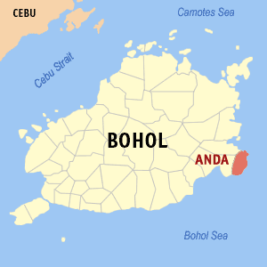 Mapa han Bohol nga nagpapakita kon hain an Anda