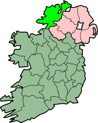 Kort með County Donegal upplýst.