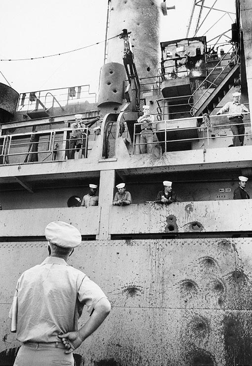 Torpedo damage to the radio room of the USS Liberty