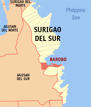 Bản đồ Surigao del Sur với vị trí của Barobo