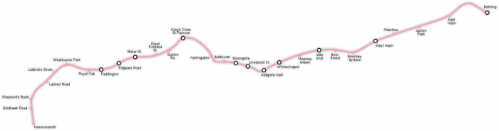 Geographically accurate path of the Hammersmith and City Line