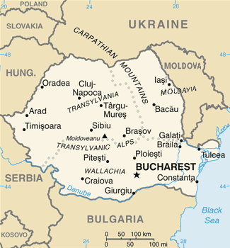 Map of Romania with cities