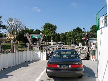 Arriving at Oxford by ferry crossing the Tred Avon River.