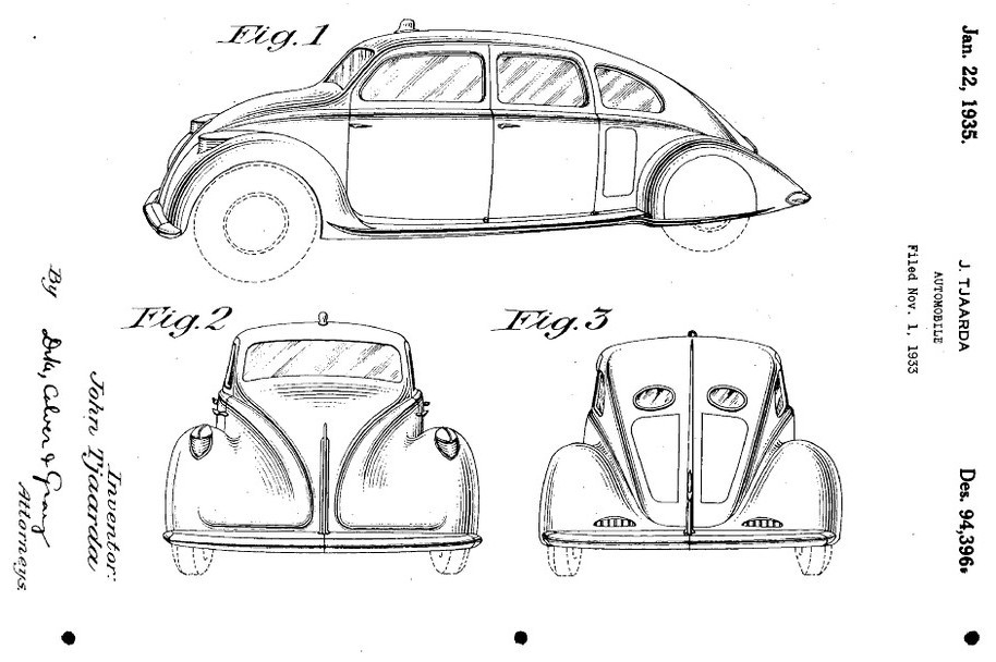 John Tjaarda's rear engine Briggs show car from 1933, patent drawings