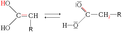 Équilibre de tautomérie sur le alcène-diol pour former l'acide carboxylique