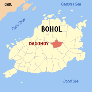 Map of Bohol showing the location of Dagohoy