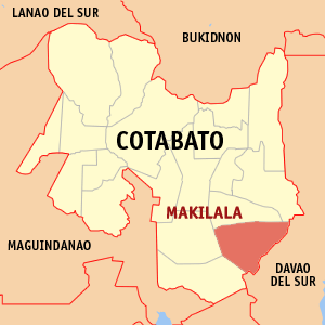 Mapa han Cotabato nga nagpapakita kon hain nahamutang an Makilala