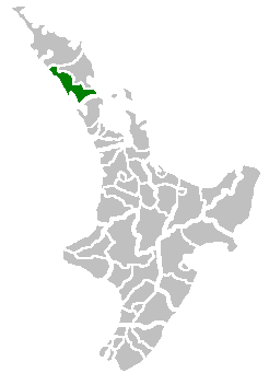 Kart som viser Kaipara District.