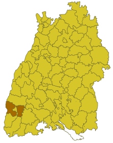 Elhelyezkedése Baden-Württemberg térképén