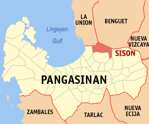 Mapa han Pangasinan nga nagpapakita kon hain nahamutang an Sison