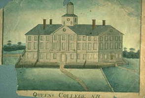 Old drawing of the Old Queens, built from 1809-1823, the oldest surviving building on campus