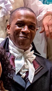 Leslie Odom Jr. när han spelade Aaron Burr i Hamilton.