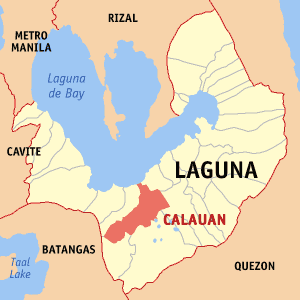 Mapa han Laguna nga nagpapakita kon hain nahimutang an Calauan