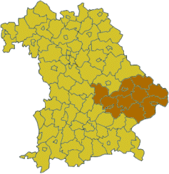 Map of Bavaria highlighting the Regierungsbezirk of نیدربائرن