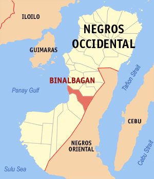 Mapa han Negros Occidental nga nagpapakita kon hain nahamumutangan an Binalbagan