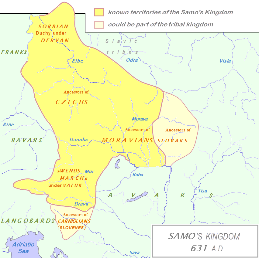 Borders of Slav territories under Samo's rule