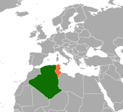 Map indicating locations of Algeria and Tunisia