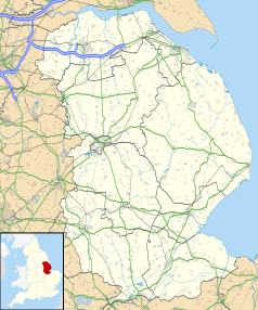 Mapa konturowa Lincolnshire, u góry znajduje się punkt z opisem „HUY”