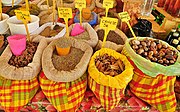 Madras bags of spices in a Saint-Antoine market in Guadeloupe.