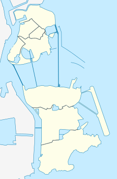 Mapa konturowa Makau, po lewej nieco u góry znajduje się owalna plamka nieco zaostrzona i wystająca na lewo w swoim dolnym rogu z opisem „Nam Van”