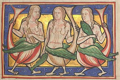 Siren in bestiary, Morgan Library MS M.81