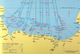 Kartskisse over maritime styrker og deres beskytning av posisjoner på land (stor versjon)