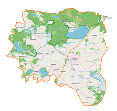 Mapa konturowa gminy Urszulin, u góry po prawej znajduje się punkt z opisem „Cmentarz wojenny w Wytycznie”