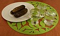 Image 26Clear vodka served with pickled cucumber – the usual way of consuming it in Slavic countries of the so-called "vodka belt". (from List of national drinks)