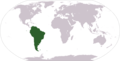 Localização da América do Sul no mapa-múndi.